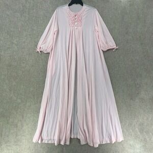 Vtg Movie Star Peignoir‎ Robe Pink Sz Large Satin Nylon Lace Bridal Lingerie